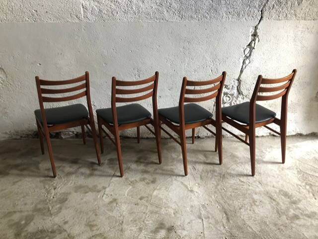 Set of 4 wooden and black imitation leather chairs, Scandinavian chair, wooden chair