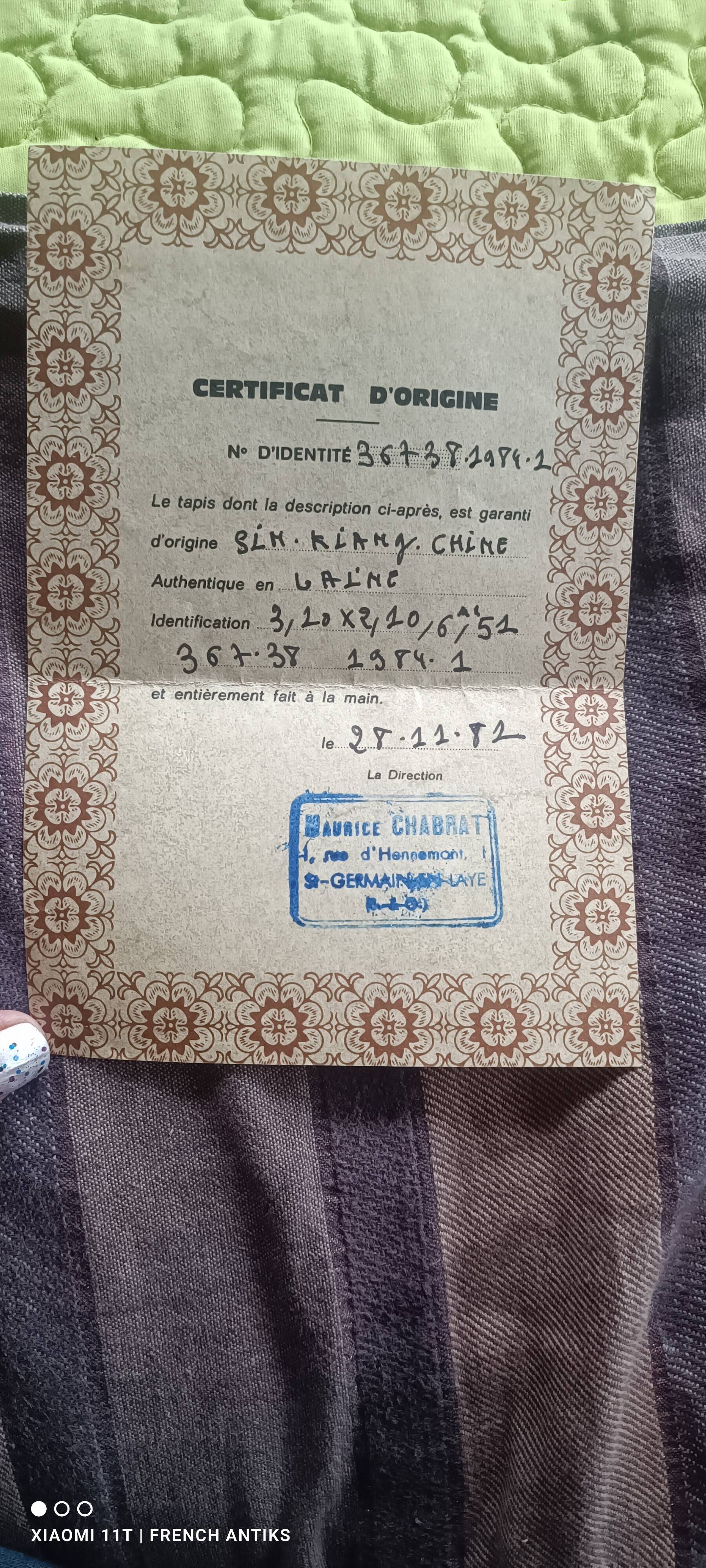 Tapis Sinkiang de chine, vintage des années 1980. Travail artisanal