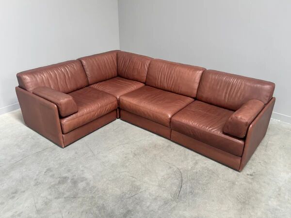 Brown leather modular sofa by De Sede; DS76, 1970s (corner)