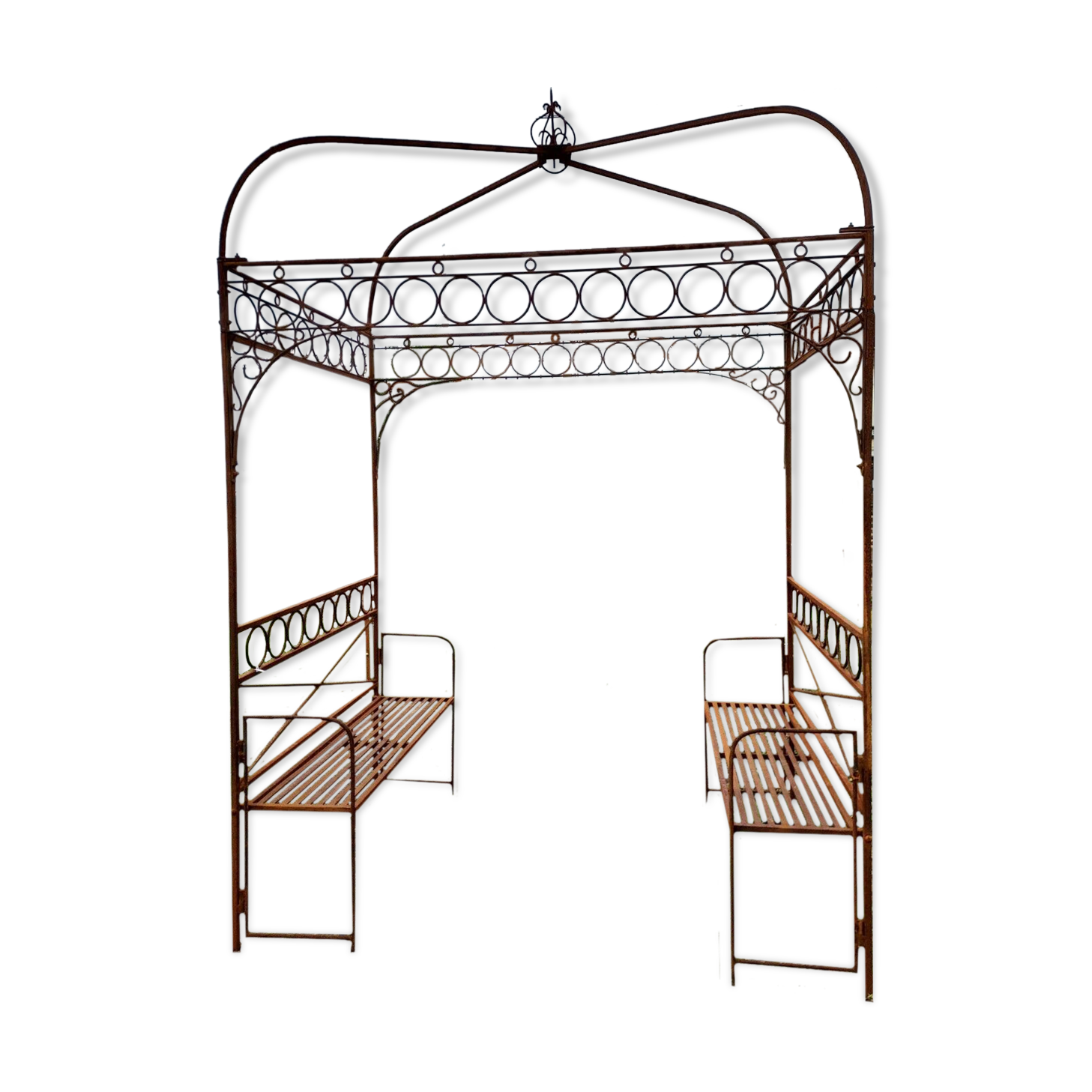 Gloriette / iron garden pergola with 2 benches