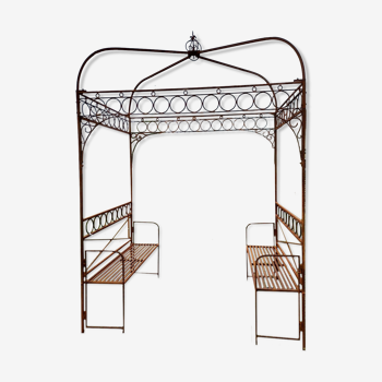 Gloriette / pergola de jardin en fer avec 2 bancs