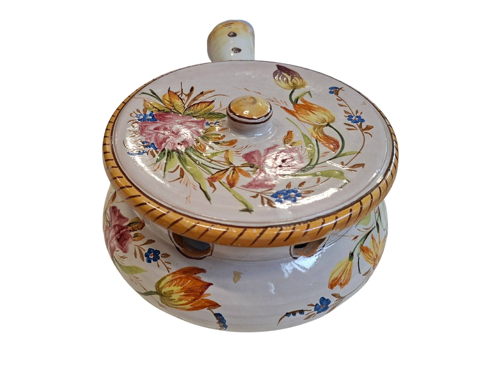 Scaldino in Ceramica Dipinto a Mano – Stile Deruta – Vintage da Collezione