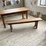Oak farmhouse table and its two benches
