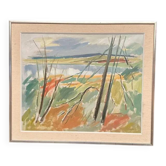 Huile sur toile originale suédoise - "Paysage" par Birger Strååt (1914–2008) - Signé - vintage et encadré - 61 × 72 cm (24" × 28,3")
