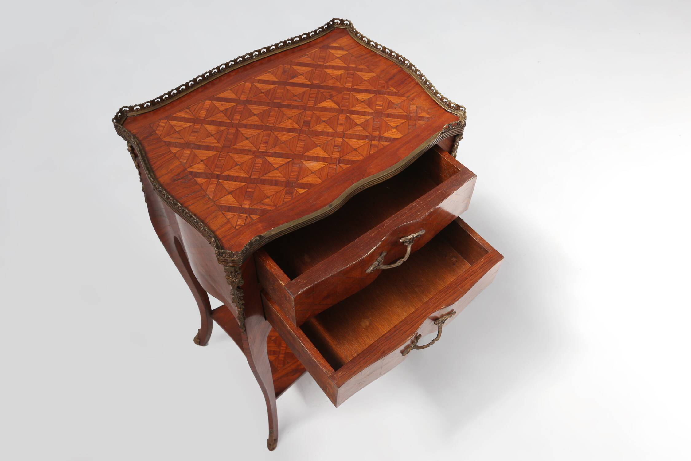 Exquisite pair of Louis XVI bedside tables, Belgium ca. 1950
