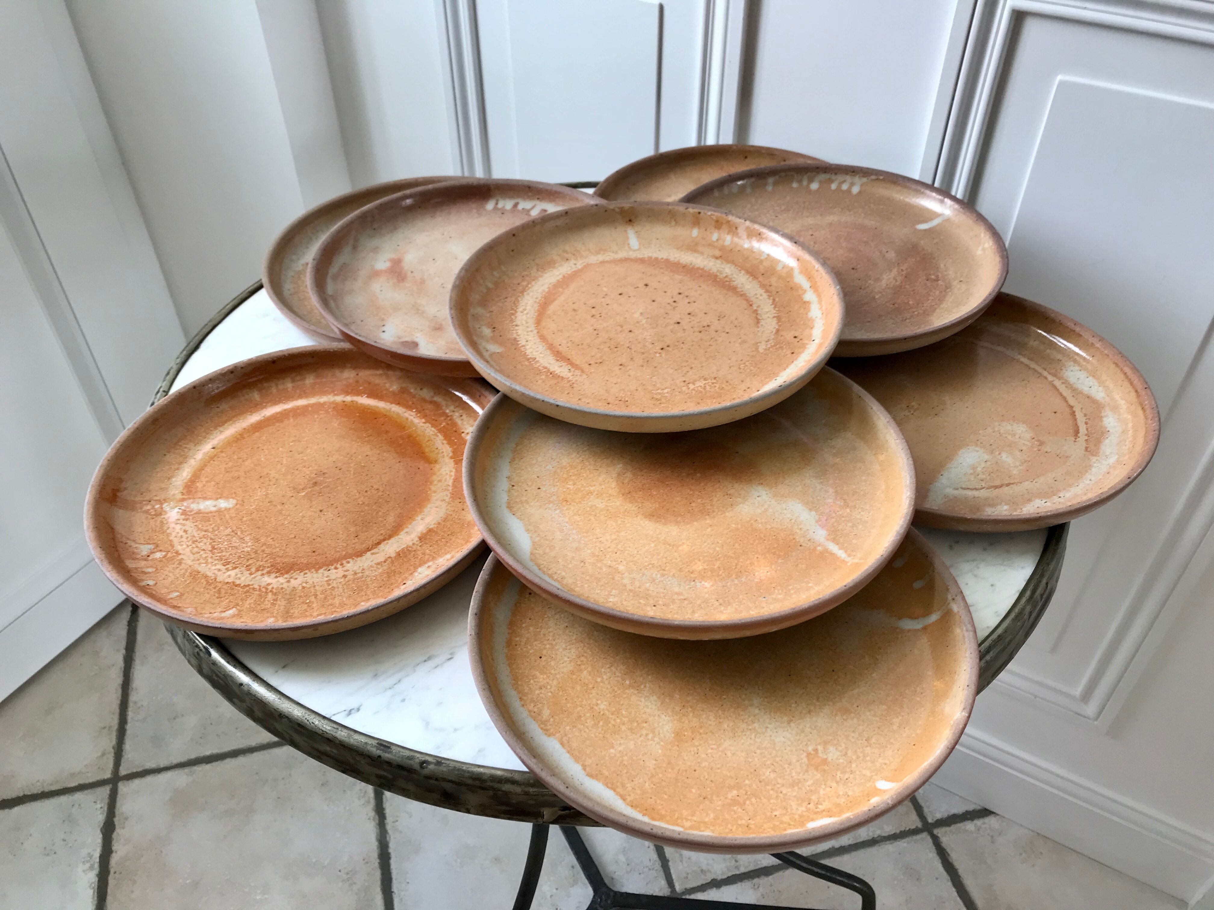 Set of 9 flat plates in artisanal sandstone 70s