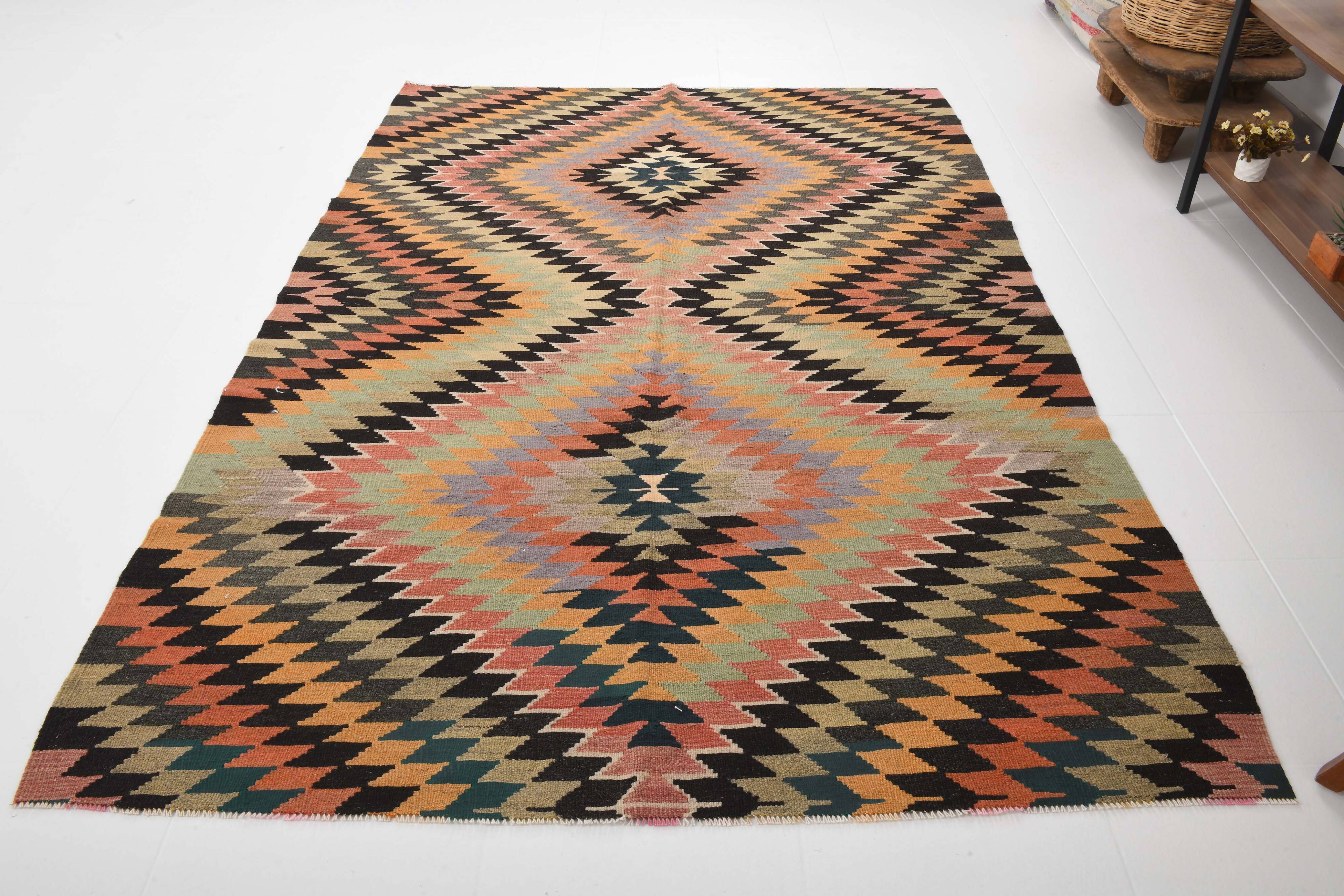 Orange Black Turkish Kilim Rug 170x259Cm SK 35353