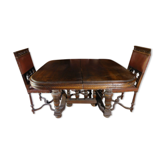 Table and its chairs henri ii gothic walnut