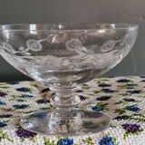 3 Art Deco Champagne Coupes in Engraved Crystal with Daisies