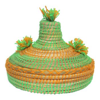 Handmade basket, berber basket green and yellow origin Morocco
