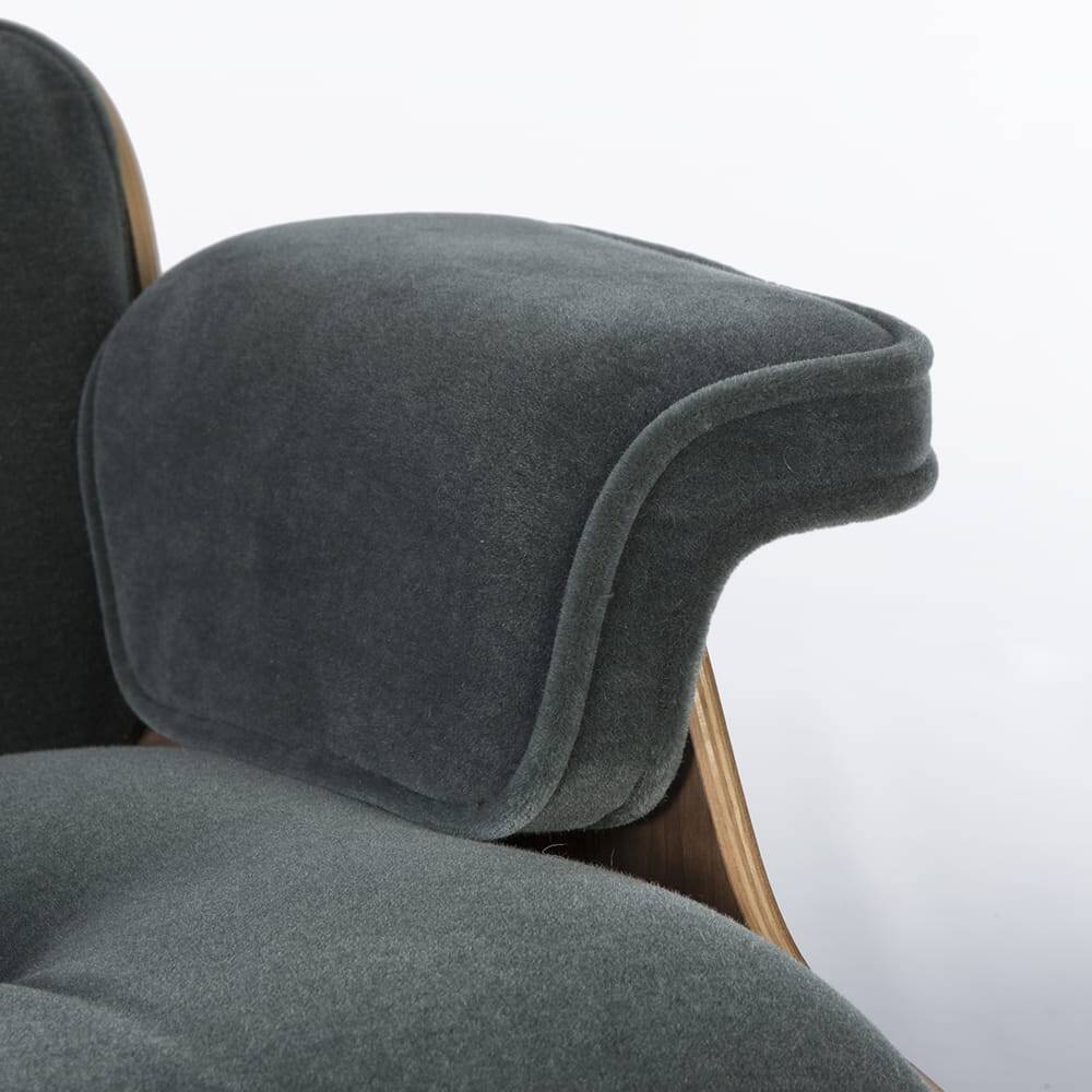 Green Mohair & Walnut Herman Miller Original Eames Tall Lounge Chair & Otto