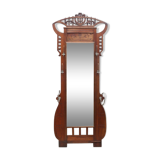 Art nouveau entrance cherry tree wood coat rack with mirror 1890s
