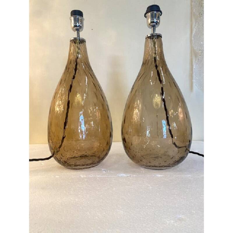 Pair of Contemporary Fumè Table Lamps Murano Glass
