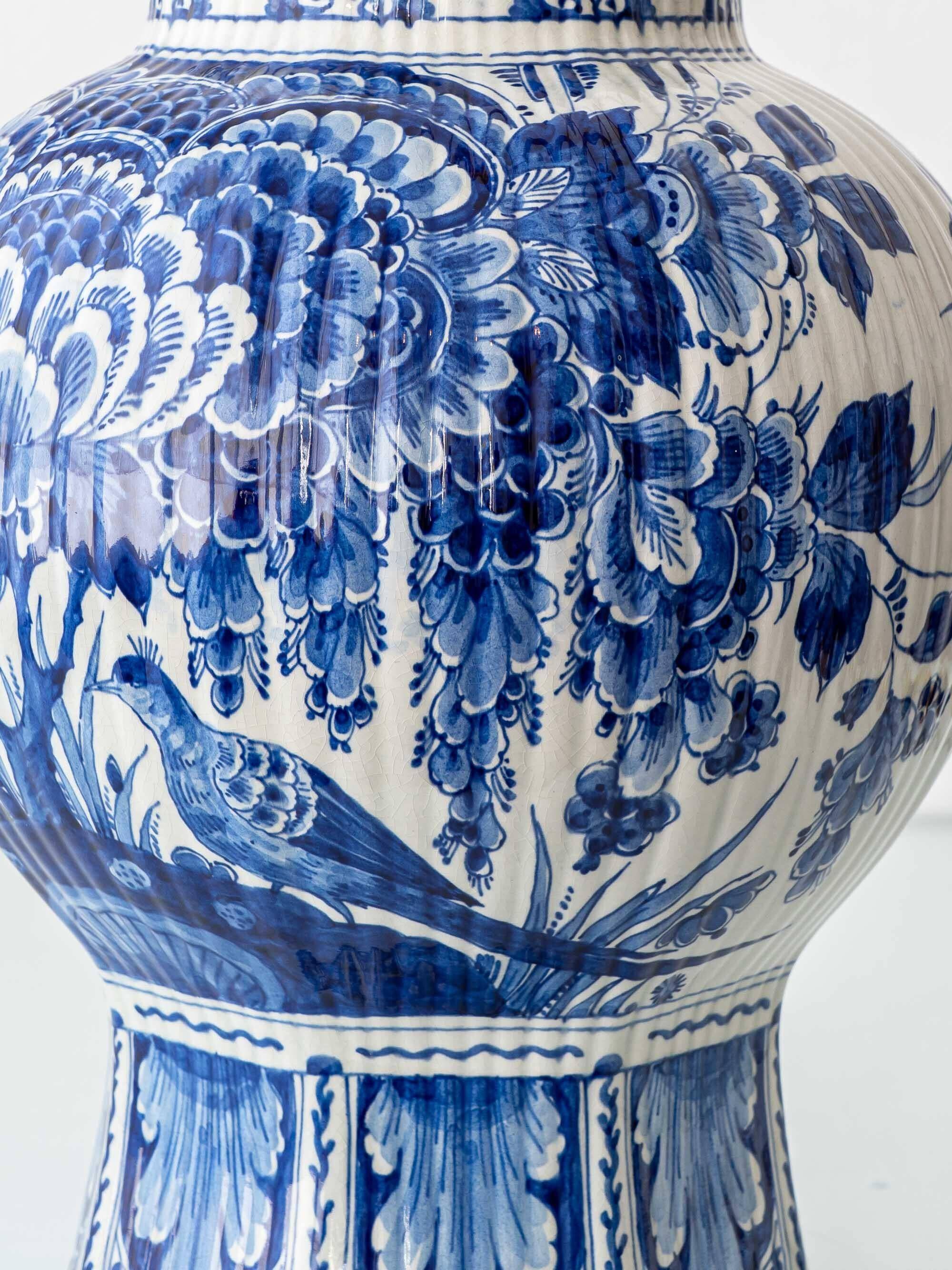 Large Royal Delft ceramic table lamp hand-painted for the 300th anniversary, 1953.