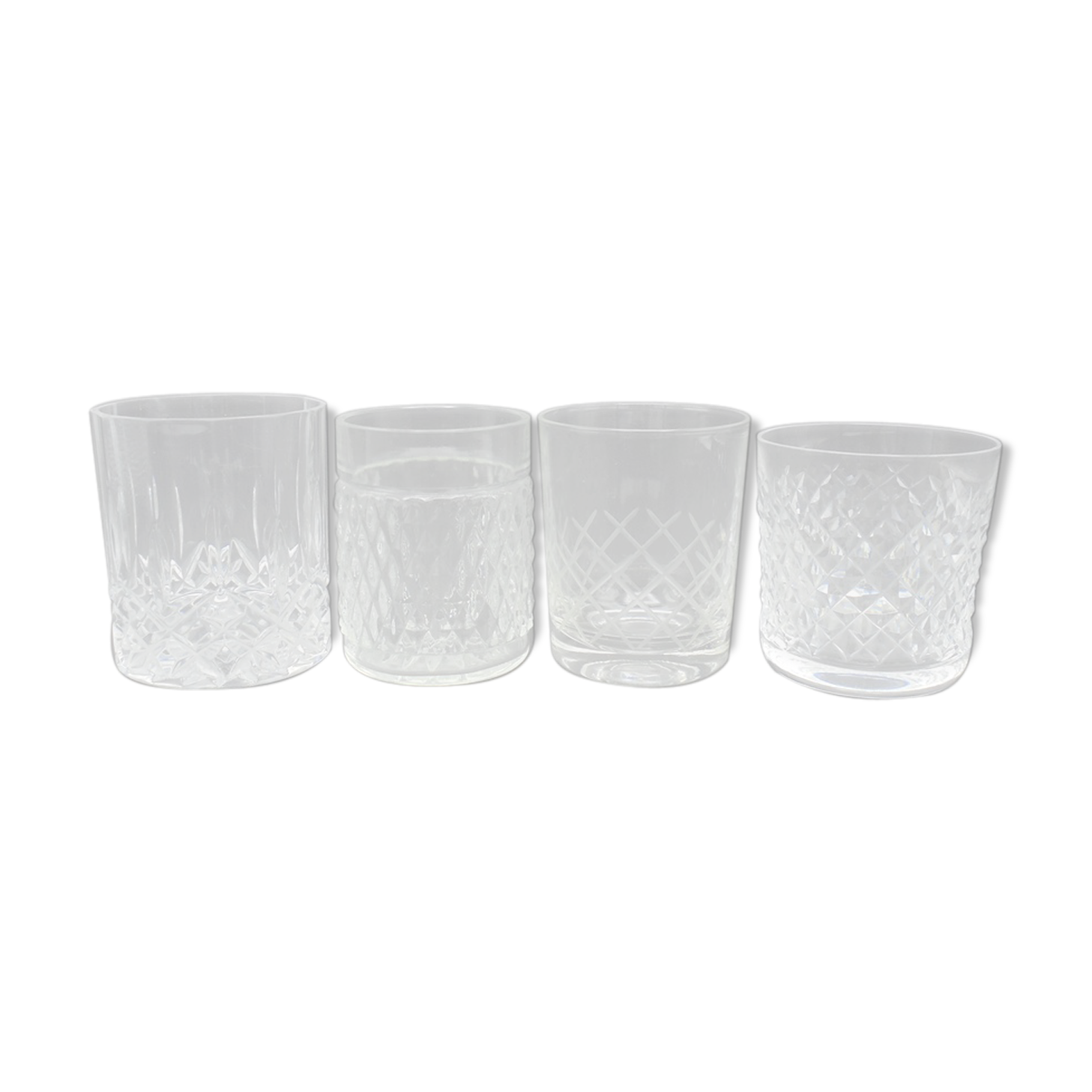 Set of 4 mismatched whiskey glasses