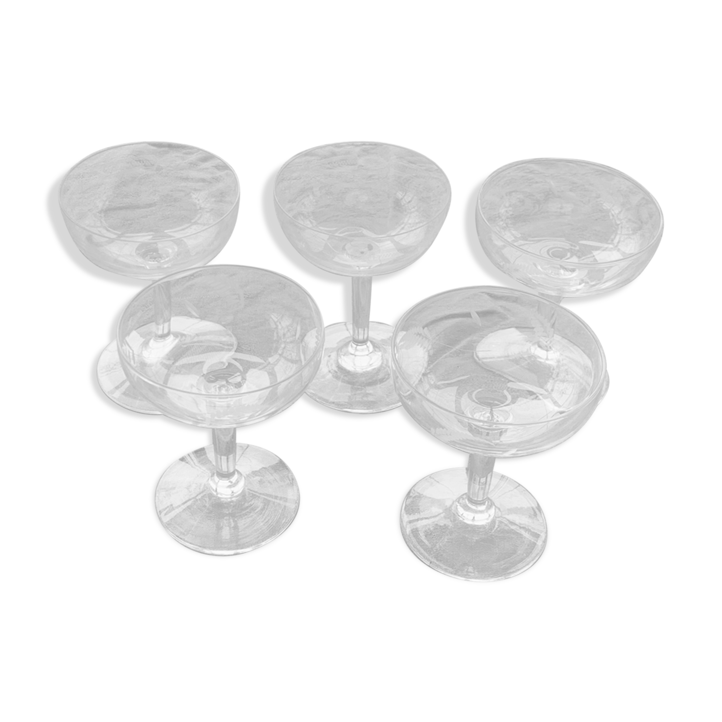 5 vintage mismatched champagne glasses