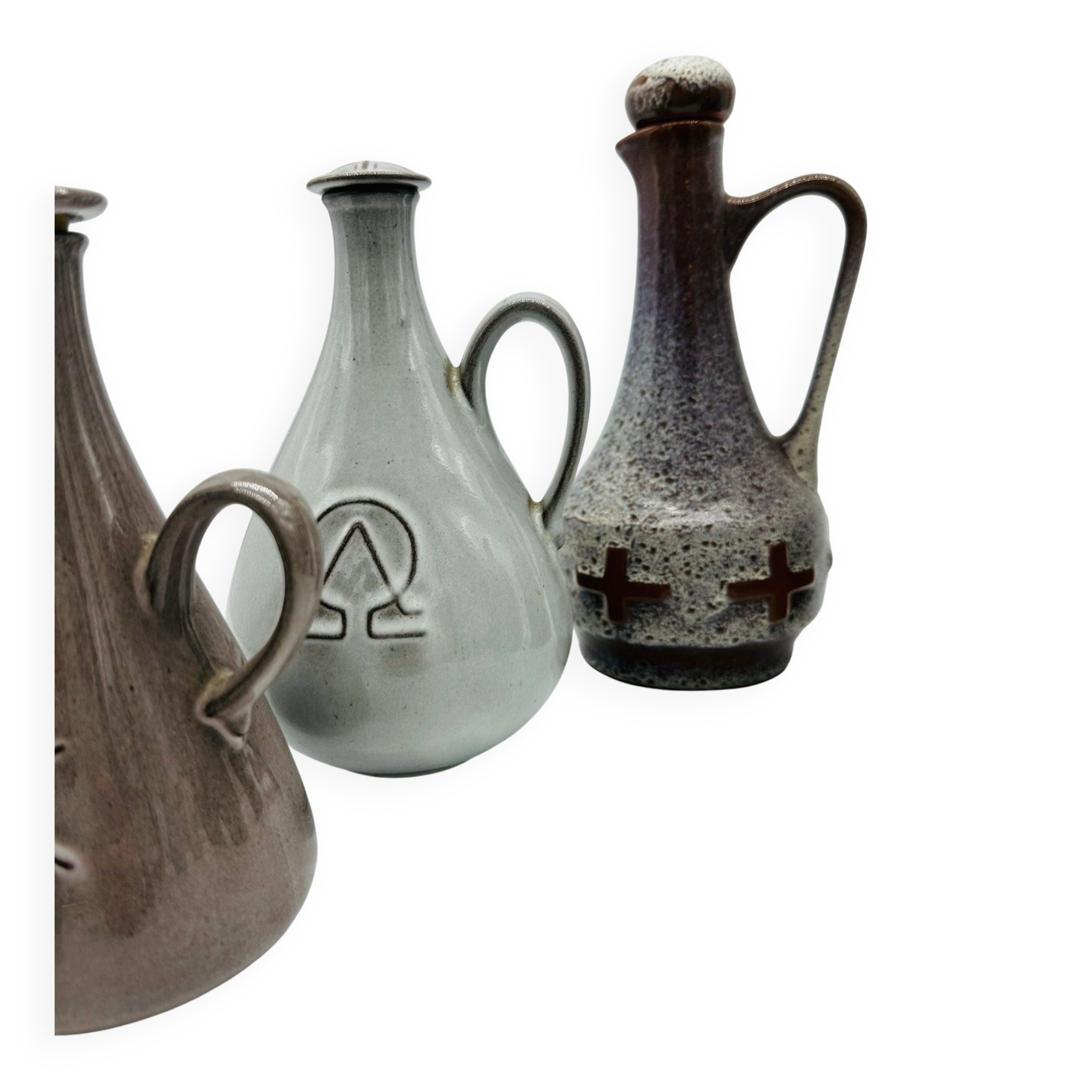 Set of nine modern sculptural ceramic vases from the mid-century, Bauhaus influence.