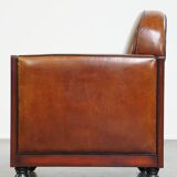 Beautiful, cognac-colored, sheep leather Art Deco design armchair in good condition