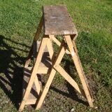 Antique folding 3-step wooden stepladder