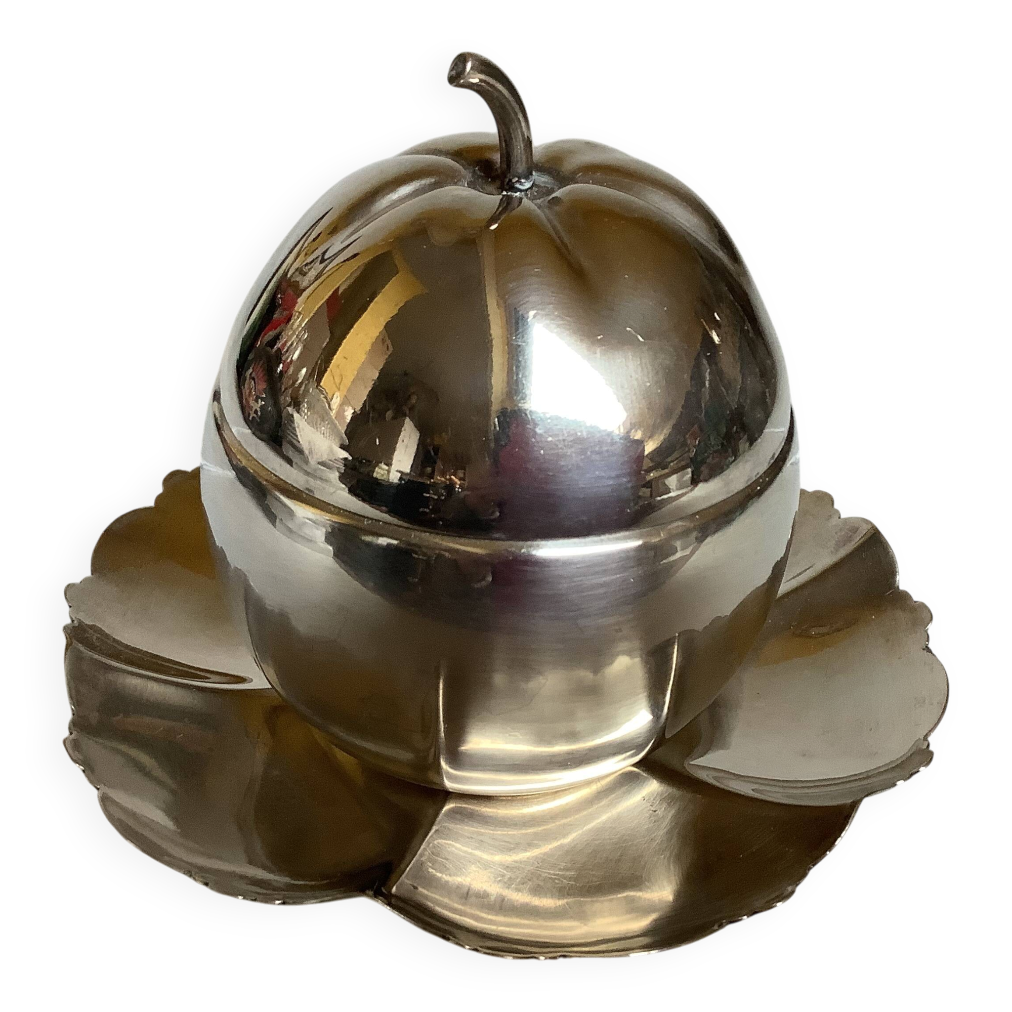 Silver metal apple-shaped trinket dish