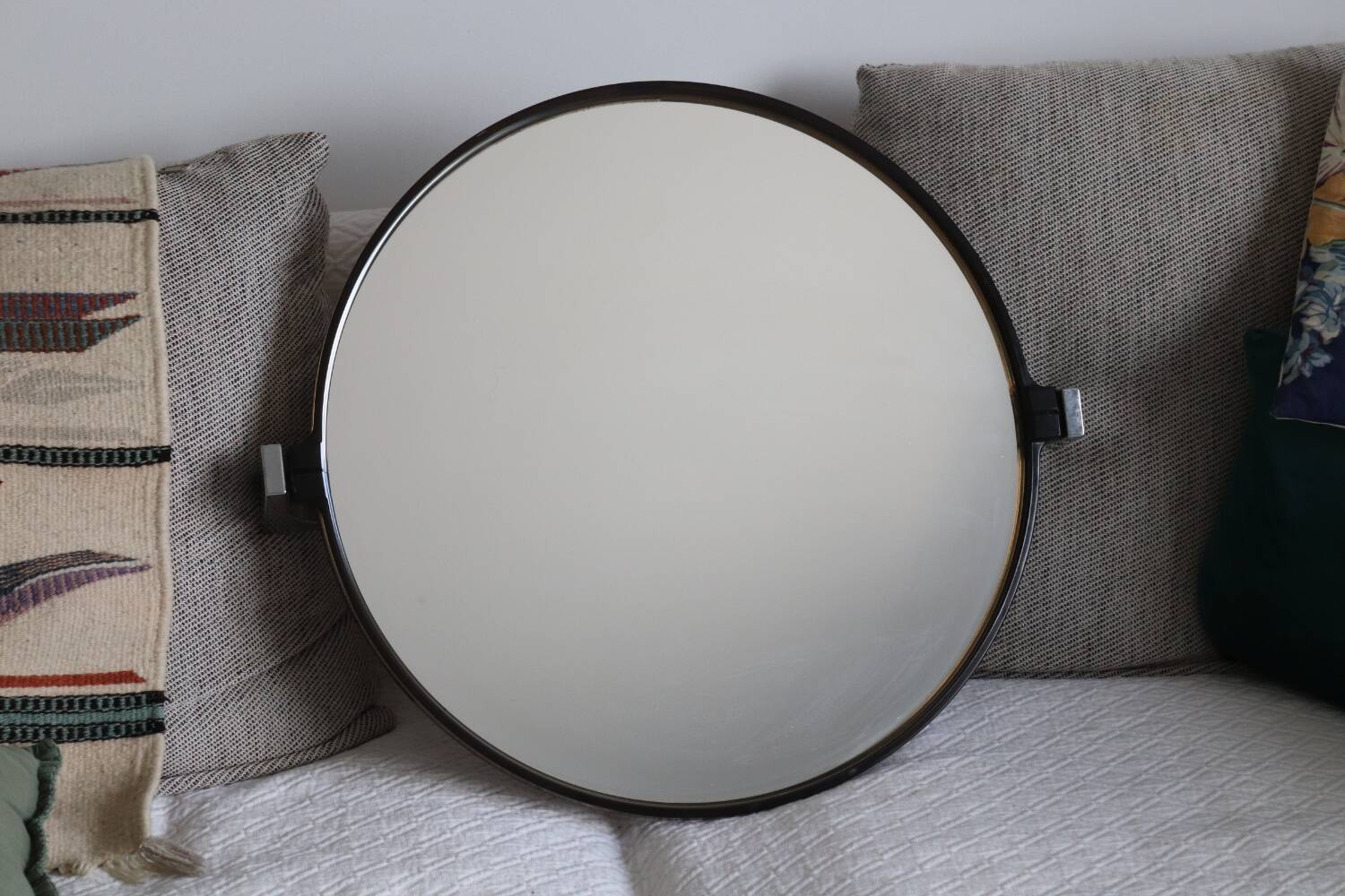 Vintage Smoked Plastic Round Wall Mirror