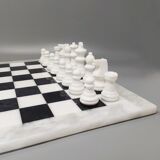 1970s Gorgeous Black and White Chess Set in Volterra Alabaster Handmade.  Made in Italy