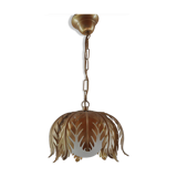 Suspension vegetable pattern golden metal and vintage opaline