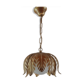 Suspension vegetable pattern golden metal and vintage opaline