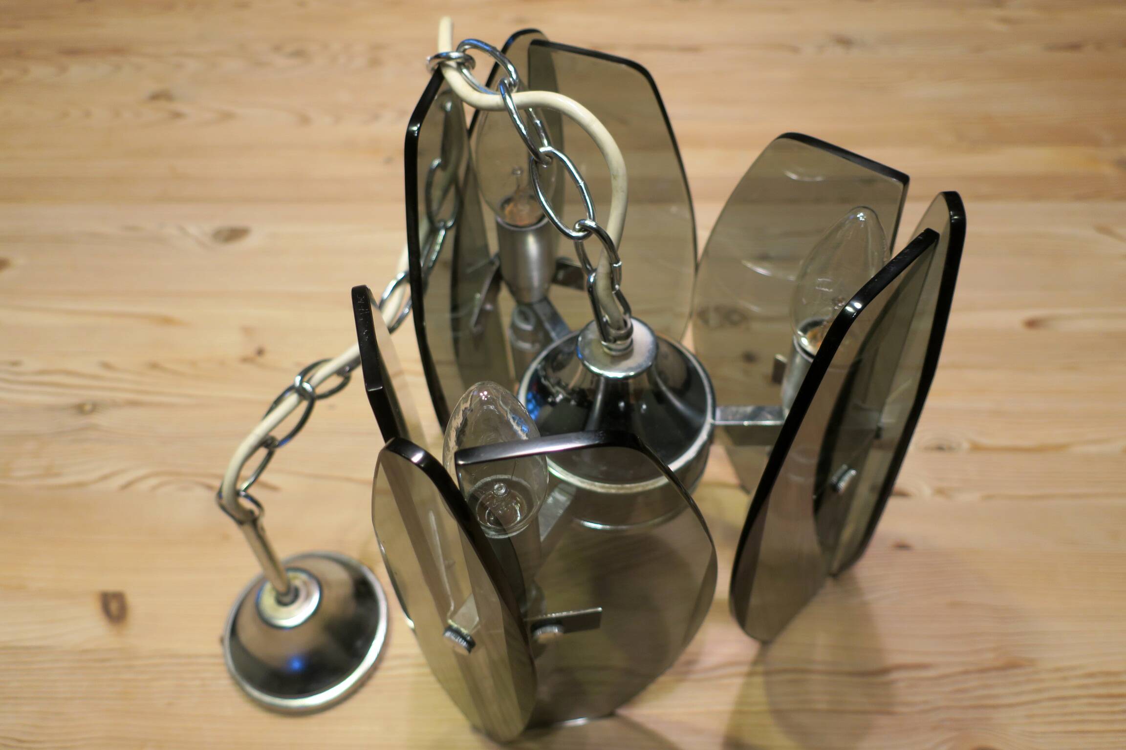 Mid century Italian pendant lamp with 9 faceted glass panels