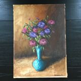 Tableau bouquet dans vase turquoise