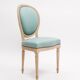 Pair of Louis XVI style armchair medallion chairs in turquoise blue color