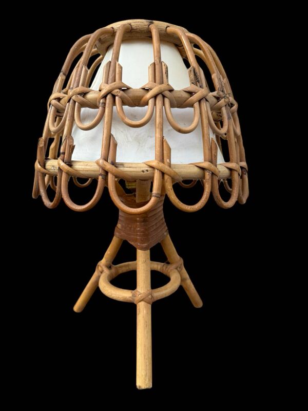Lampes de Bureau Mid-Century en Rotin et Osier par Louis Sognot, France, 1960s,