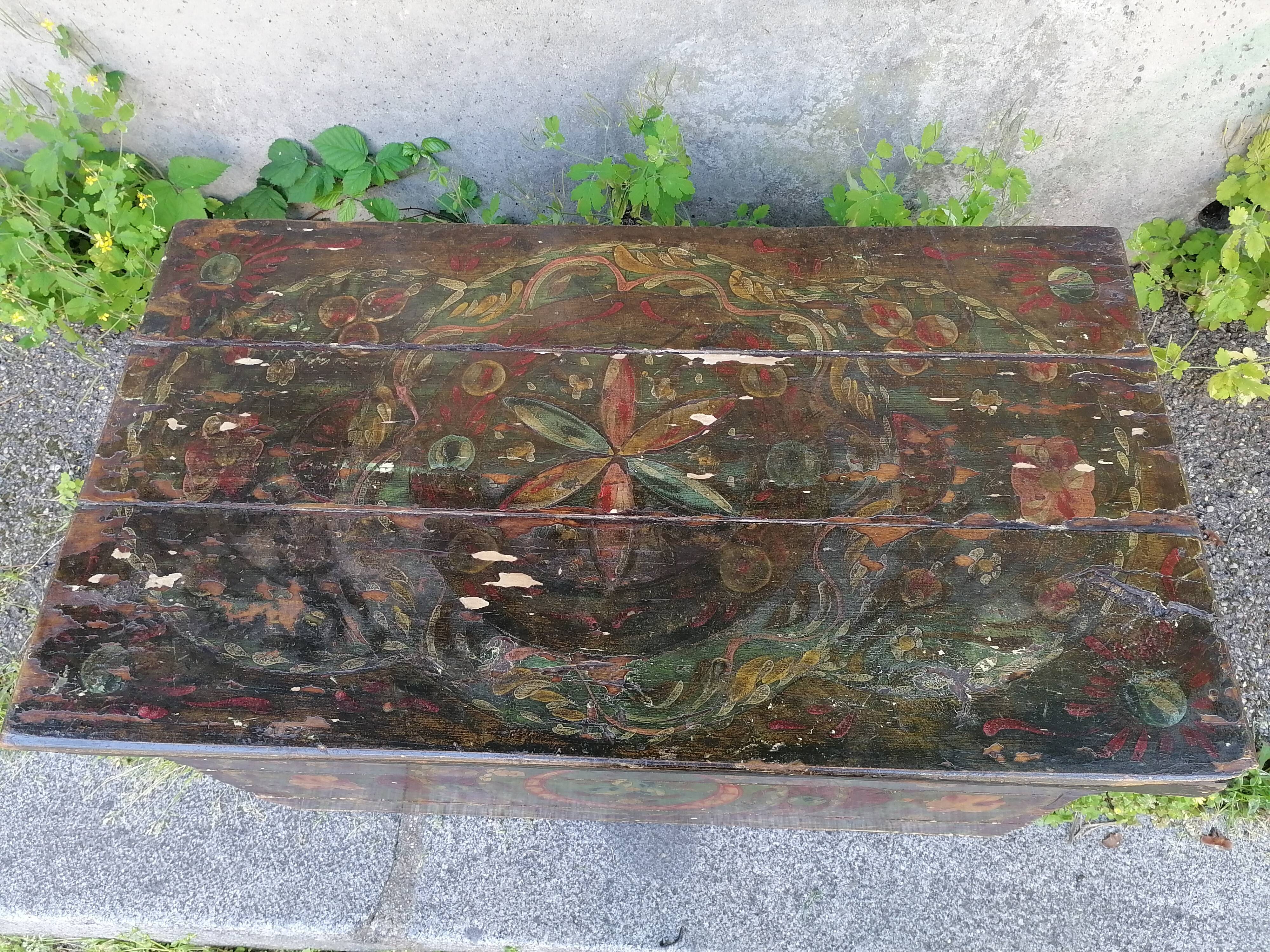 Alsatian wedding chest painted wood old 19th