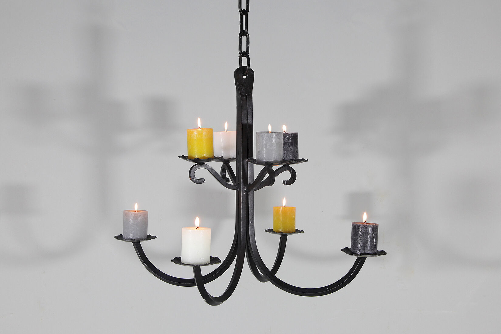 Vintage ceiling brutalist wrought iron chandelier candle holder