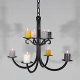 Vintage ceiling brutalist wrought iron chandelier candle holder