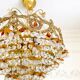 Exceptional vintage chandelier in Murano style crystal, orange, brass.