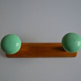 Wall coat rack with 2 hooks, wood and plastic, 60s style.