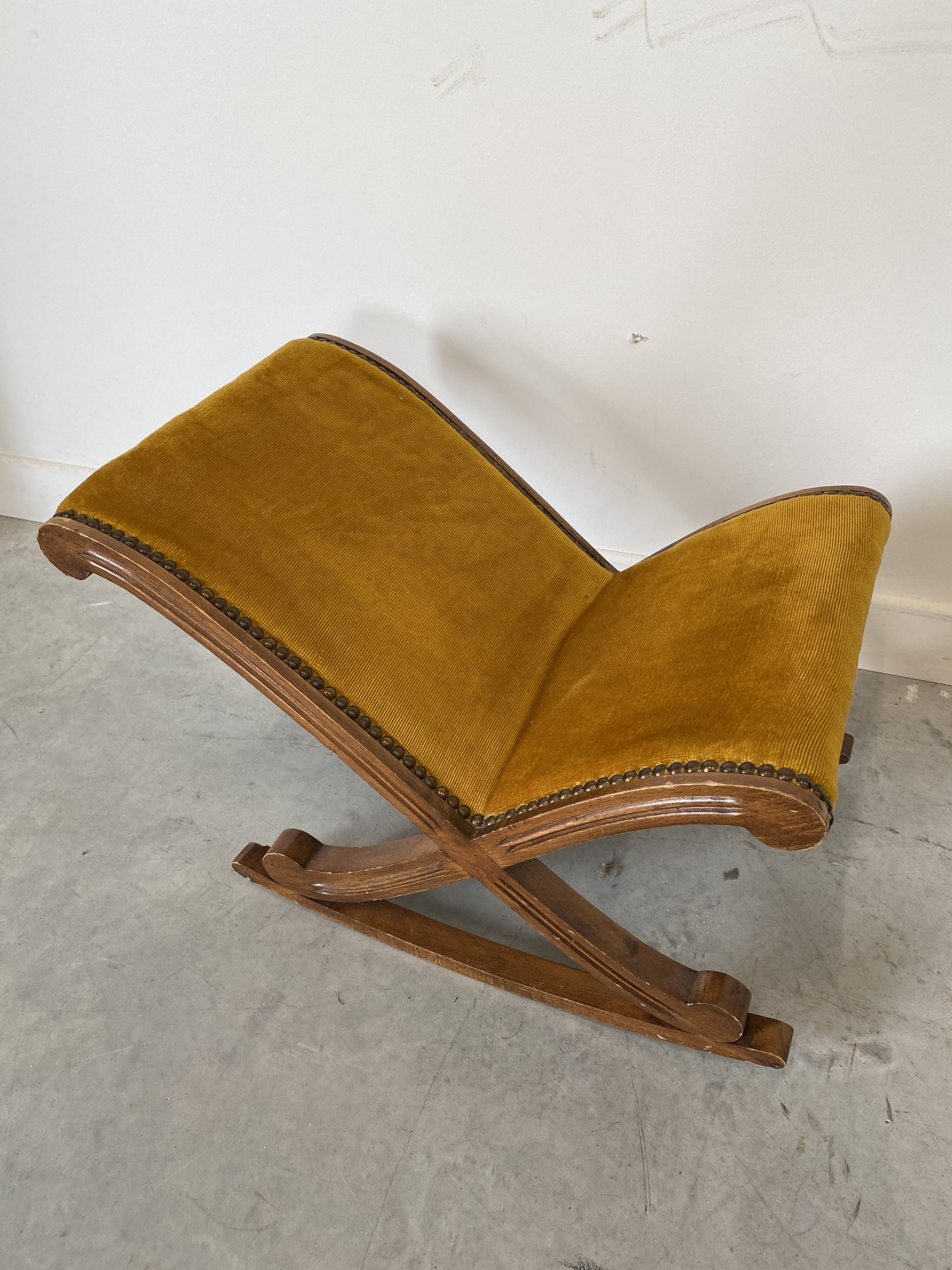 Small rocking stool – wood & velvet