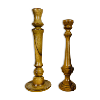 Pair of wooden candle holders