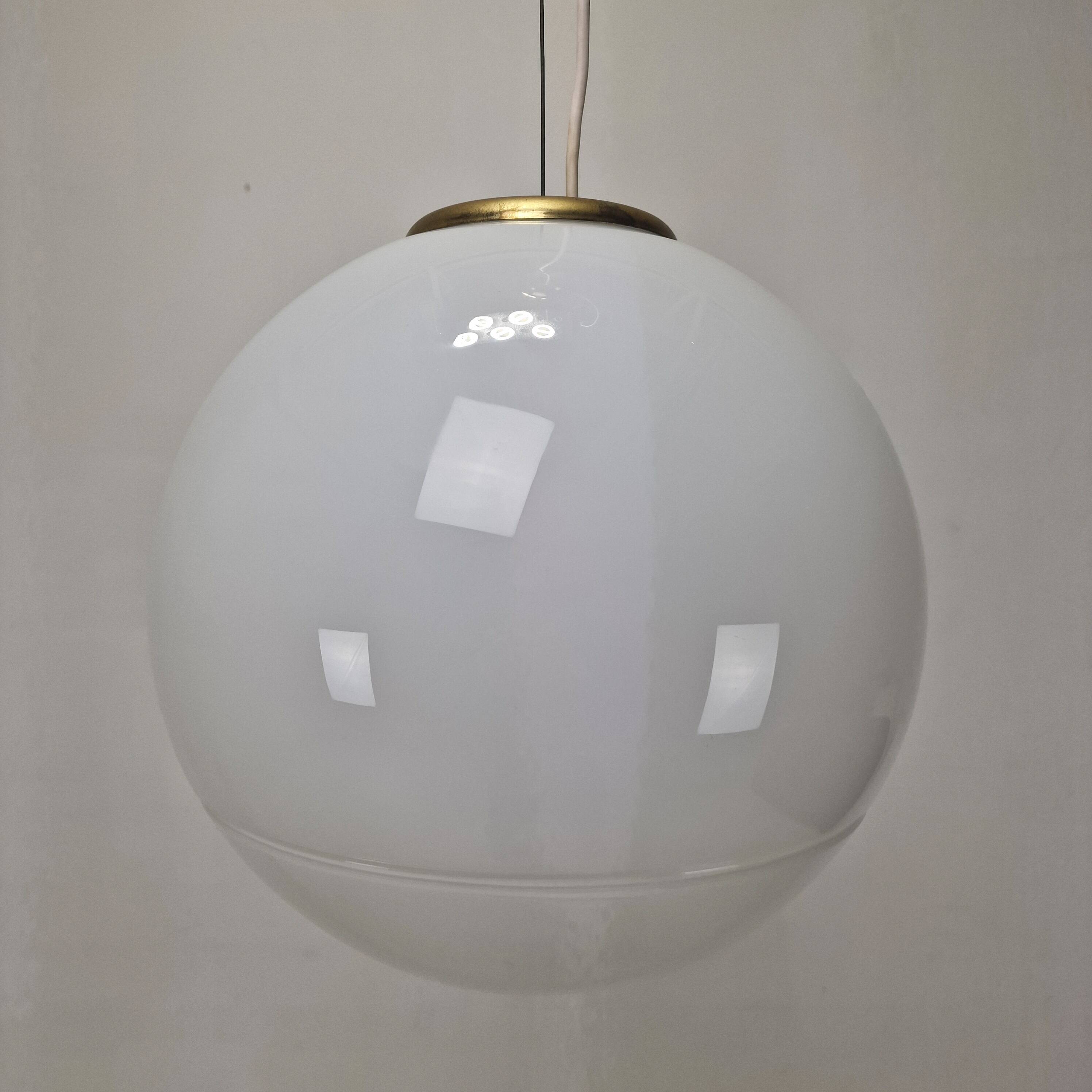 Italian Murano Glass Globe Chandelier with Brass Accents, 1970s