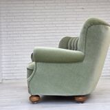 1970s, Danish 3-seater curved sofa, furniture velour, beech wood legs.