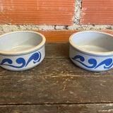 Pair of antique bowls handarbeit salt glaze blue decor vintage #d662
