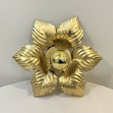 Masca 1970s 1980s Hollywood Regency Gold Leaf Metal Flower Wall Sconce