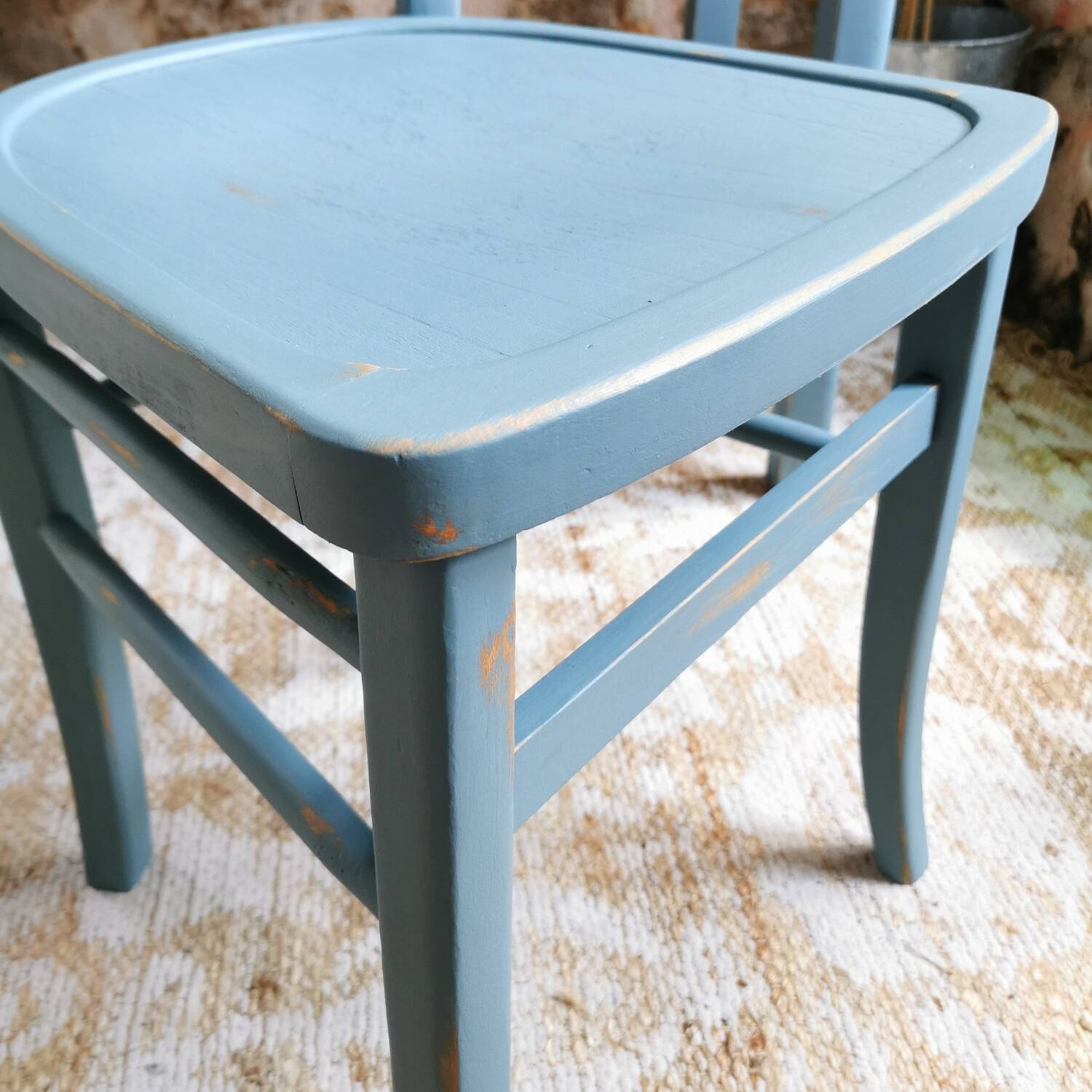 Blue patinated desk and chair
