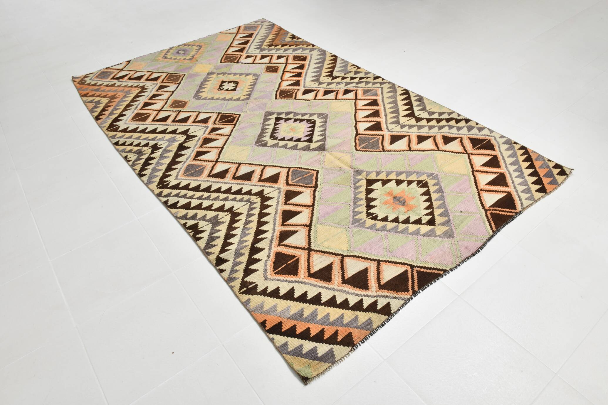 6x9 Faded Color Turkish Vintage Kilim,Handmade Wool Kilim Rug 172x284 Cm