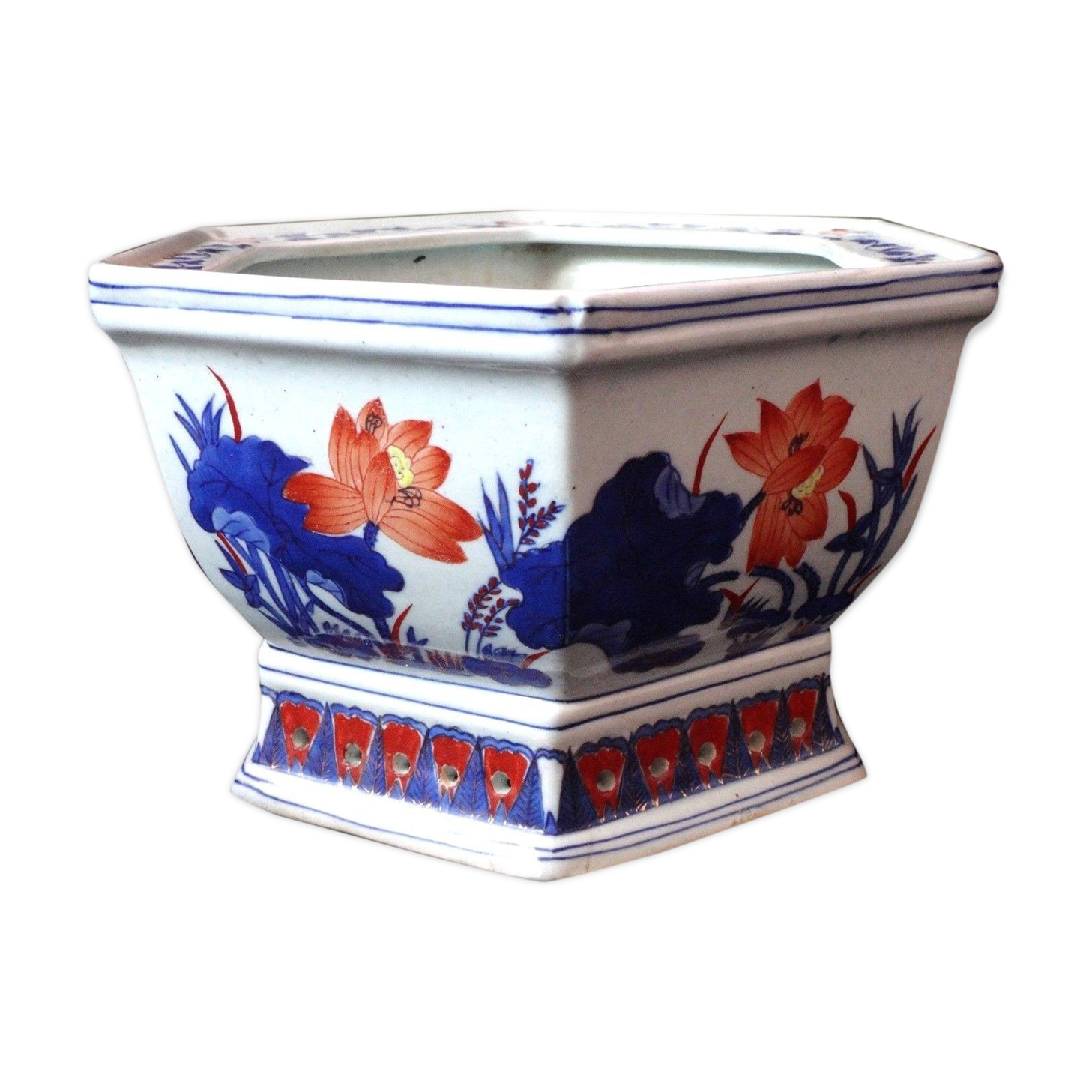 Ancien cache pot faience imari Japon vers 1900