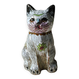 Vintage chinese cat figurine in bronze/enamelled brass cloisonné