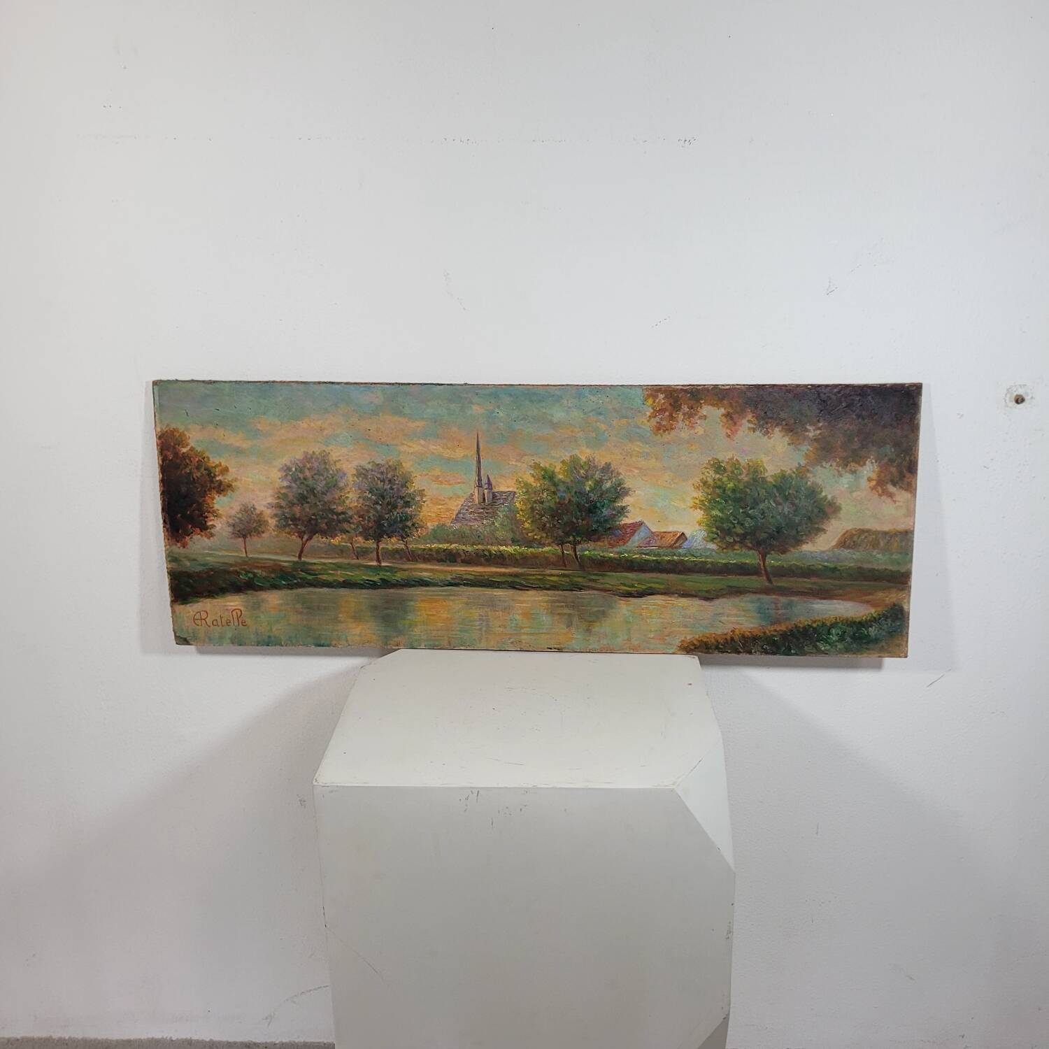 Table Painting Old landscape signed circa 1960