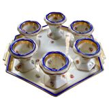 Blue and gold sweet egg set in Limoges porcelain, France, 1928