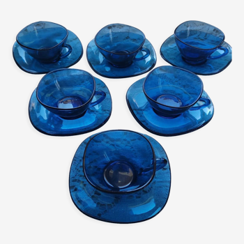 6 tasses et sous-tasses vereco bleues
